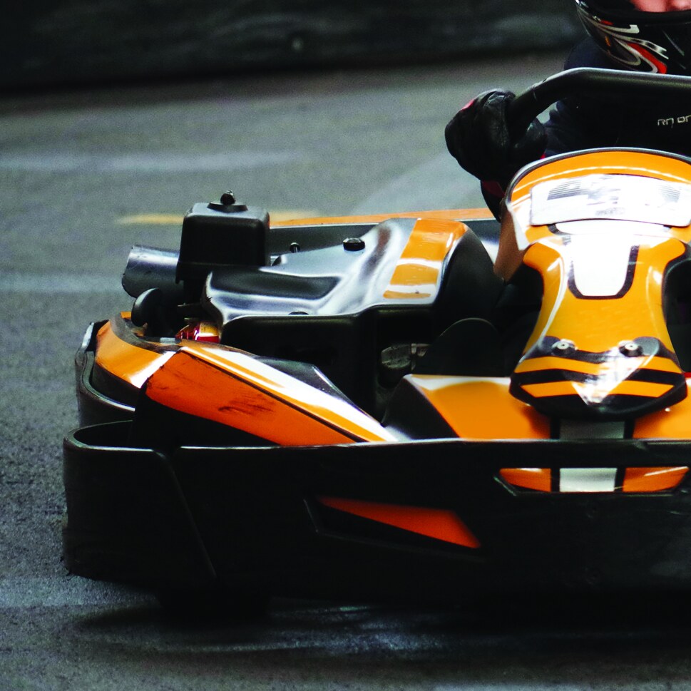 Kart safety bumper fabricated from orange Lamilen sheet