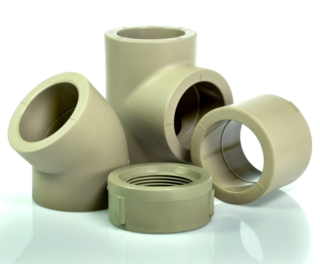 Lamitubos pipe fittings and accessories grouped for industrial installation