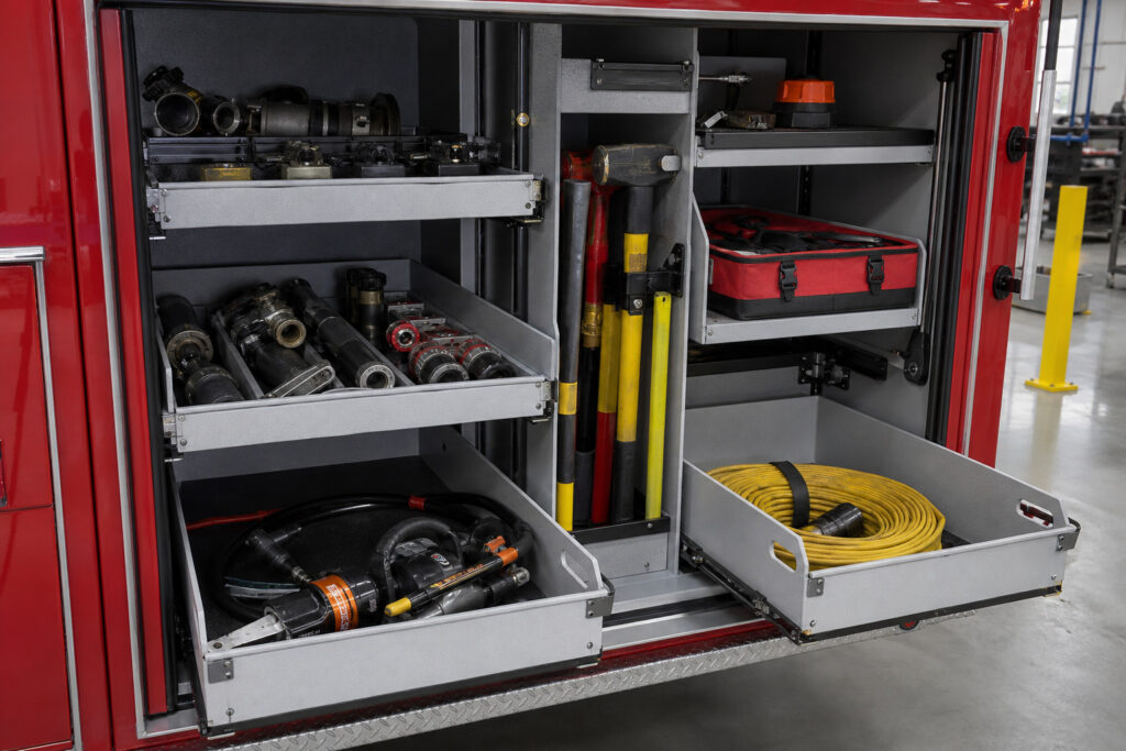 HDPE compartment organization in a fire apparatus